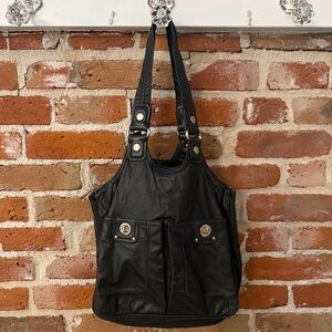 Marc By Marc Jacobs Vintage 2000’s Black Leather Tote Bag With Turn Lock Pockets